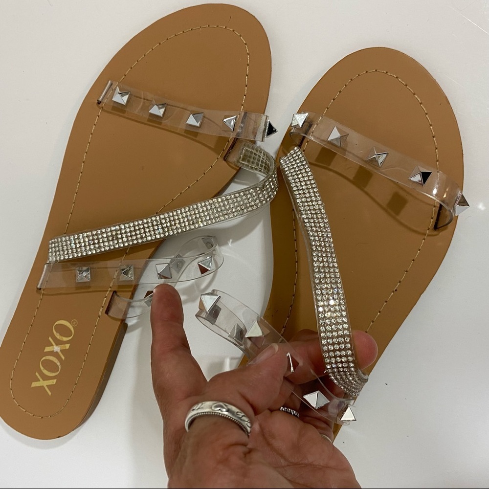 XOXO Strappy Embellished Sandals Diamonds and Studs Spikes Sandals NWT Size 8